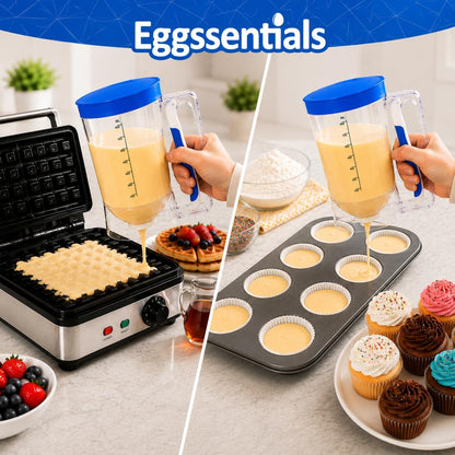 Eggssentials - Pancake Batter Dispenser with 5-Cup Capacity - Waffle Batter Dispenser for Pancakes, Cupcakes & Crepes, Easy-Squeeze Handle, Dishwasher Safe - Black Pancake Dispenser