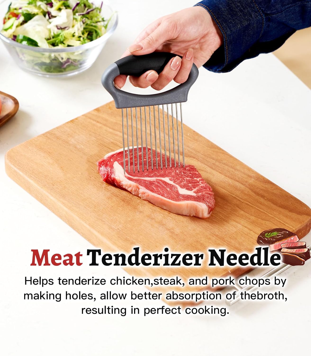 Large Onion Slicer Holder, Stainless Steel Onion Holder for Slicing, Onion Cutter Vegetable Chopper with 14 Sharp Needles for Slicing of Tomato Avocados & Meat Tenderizer, Kitchen Gadgets for Cooking