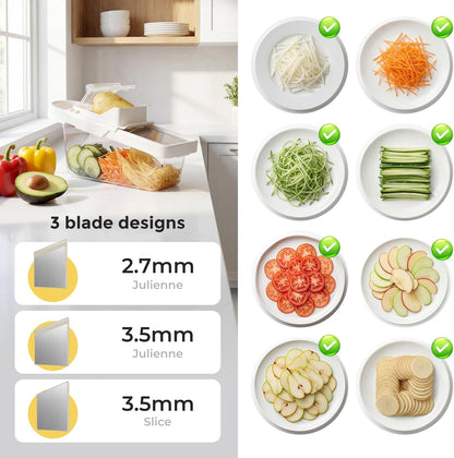 Adjustable Mandoline Slicer For Kitchen With Container,Veggie Chopper,Mandoline Food Slicer,Mandolin,Salad Chopper,Tomato,Potato Slicer,Cucumber,Fruit And Onion Cutter(3 Blade In 1)
