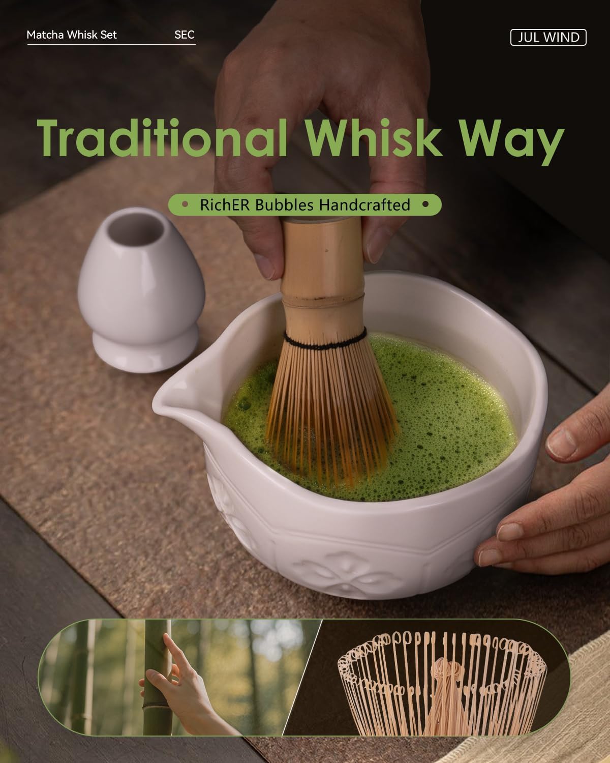 Matcha Whisk Set, Ceramic Matcha Set Includes Bowl with Spout, Whisk and Holder, Bamboo Scoop, Sifter and Tea Towel - 6 Pcs Matcha Kit Gift for Lovers Beginners (Pink)