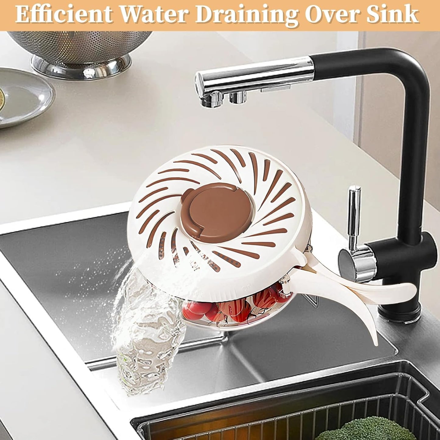 New Upgrade Fruit Washing Bowl with Strainer,3 in 1 Multipurpose Drain Basket with Lid & Ice Box,Foldable Handle Fruit Strainer,Fruit Washer Perfect for Fridge Storage and Outdoor Picnics(1 QT)