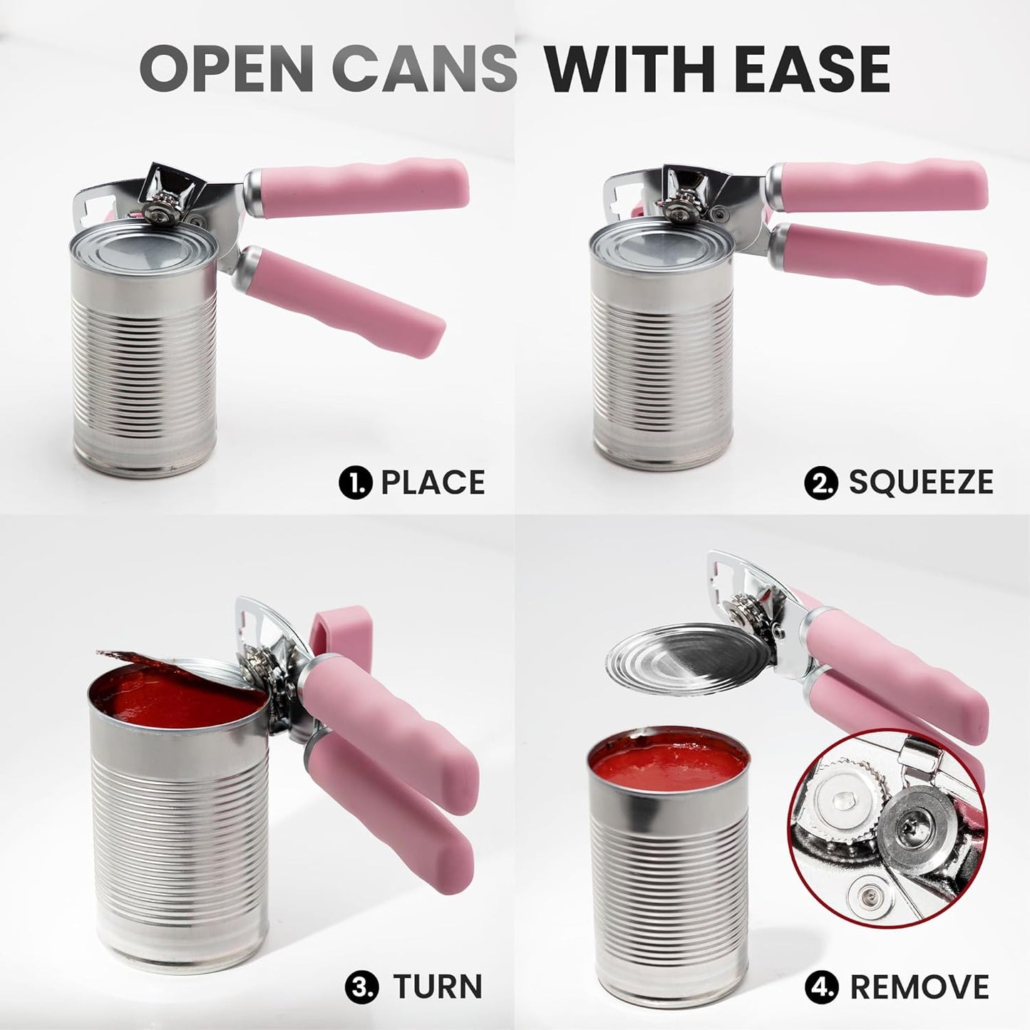 Zulay Kitchen Heavy Duty Stainless Steel Can Opener Manual with Bottle Opener - Rust Proof Manual Can Opener With Turn Knob & Comfy Soft Grip Handles - Black
