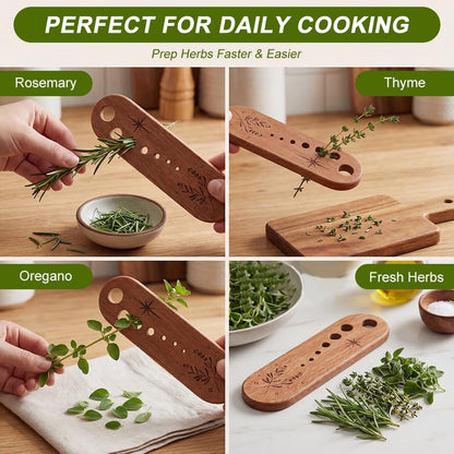 2Pcs Wooden Vegetable Leaf Separator, 7-Hole Stainless Steel Herb Peeler for Quick Leaf Stripping, Rosemary Stripper for the Kitchen Suitable for Home Use & Chefs