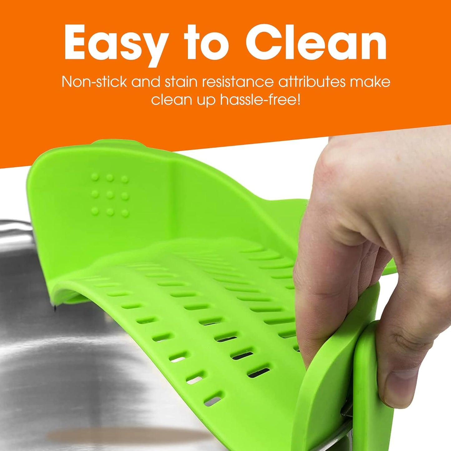 Cheer Collection Silicone Clip on Pot Strainer, Heat-resistant Snap-On Strainer for Pasta, Noodles, Rice, Meats and Vegetables, Green