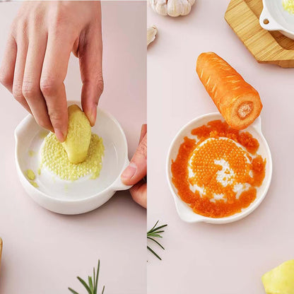 2 Pcs DelloidMaz White Ceramic Grater Plate for Ginger, Garlic, Onion, Cheese, Lemon, Chocolate, Vegetables and Fruits for Kitchen (2 Pcs, White)