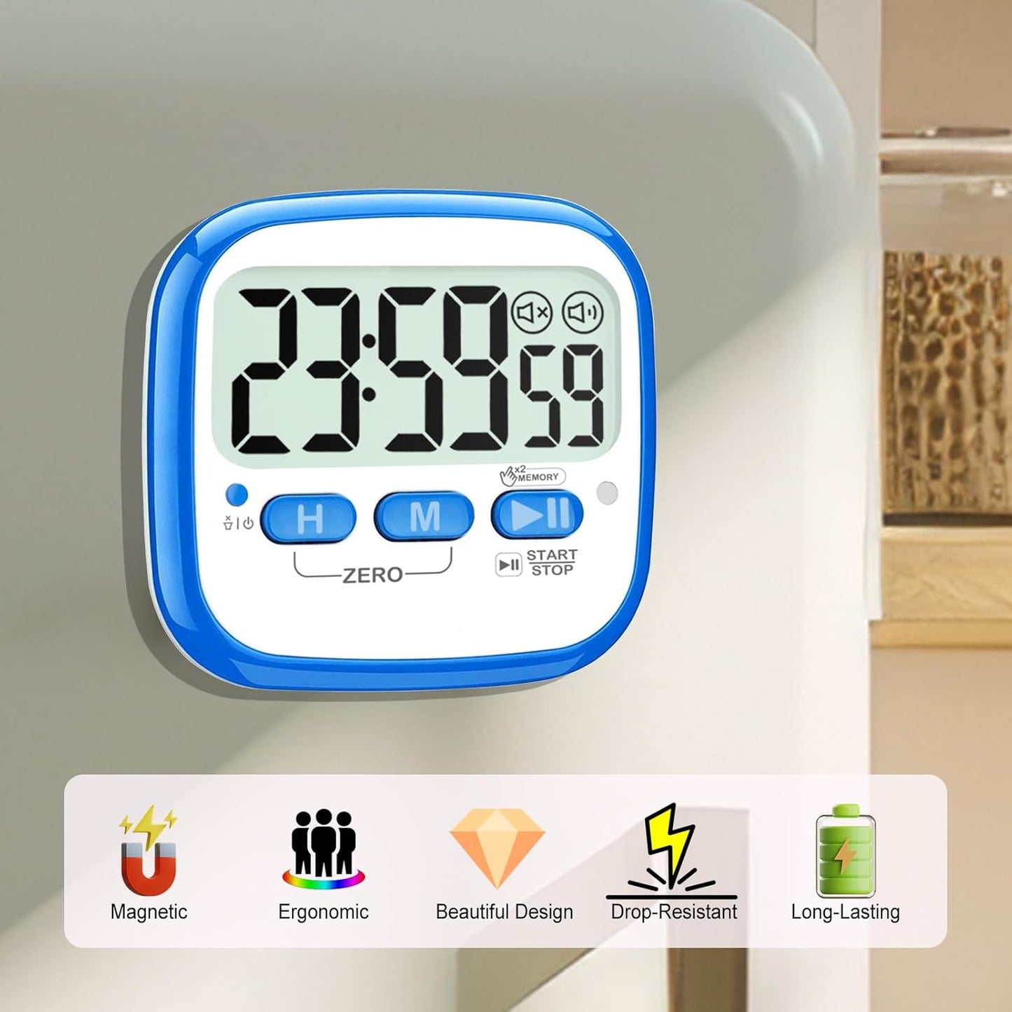 AyayaBoss 2-Pack Magnetic Kitchen Timers for Cooking, Digital Stop Watch Countdown Timer for Kids, Teachers, Classroom, Office, Exercise - Battery Included