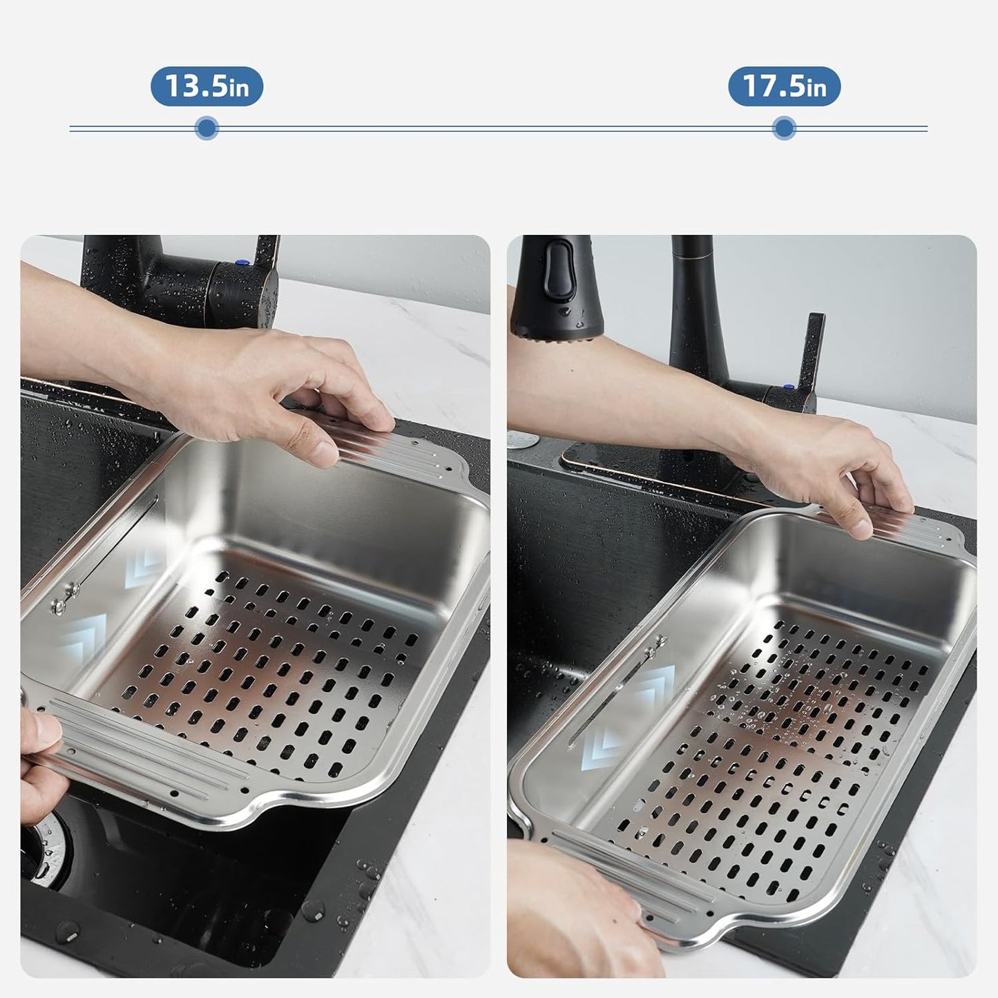 Over the Sink Colander Strainer Basket - ALL METAL Extendable Drain Colander for Wash Vegetables and Fruits Dry Dishes, 6 Quart Large Size, New Home Kitchen Essentials