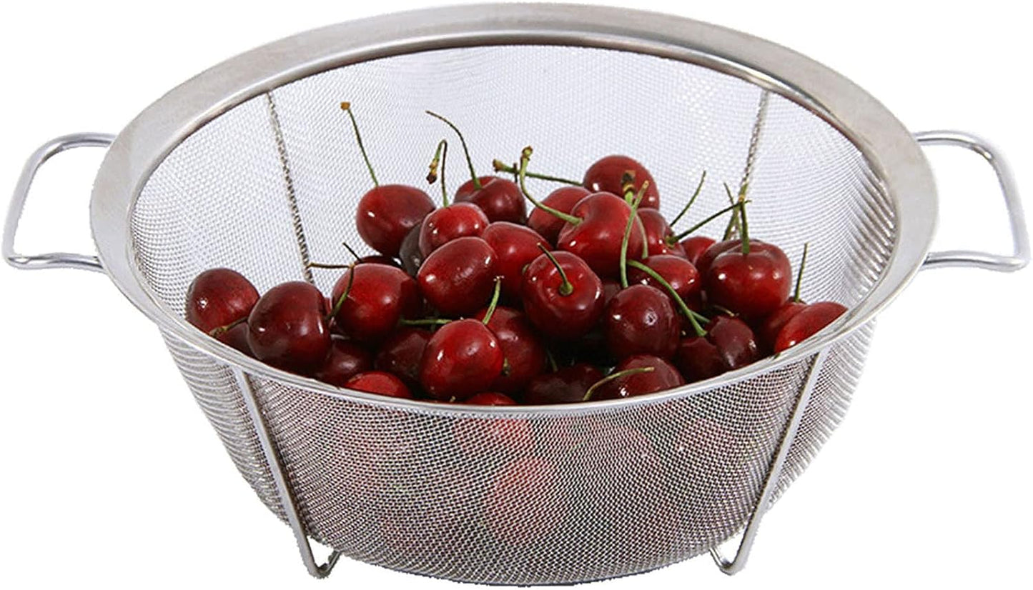 AJIODA Stainless Steel Mesh Colander Strainer Basket, 3 Quart Fine Mesh Net Colander with Heavy Duty Handles & Wide Rim & Resting Feet for Strain, Drain, Rinse, Fry, Steam or Cook Vegetables & Pasta