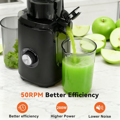 NEWBULIG Cold Press Juicer Machines, Masticating Juicer with High Juice Yield, Reverse Function, Stops Oxidation and Easy to Clean for Vegetables & Fruits, Black