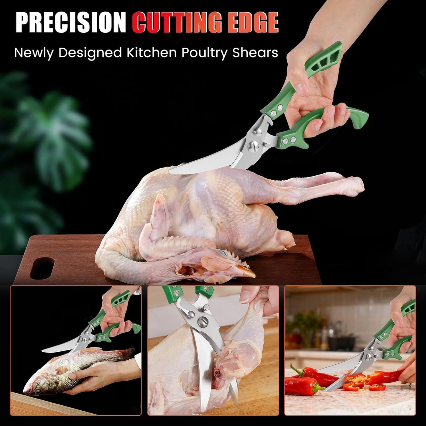 ANDONG Upgrade Heavy Duty Stainless Steel Kitchen Scissors - Professional Poultry Shears for Bone, Meat, Chicken, Fish, Turkey, Vegetables,Spring Loaded Multipurpose Ultra Sharp Utility Scissors