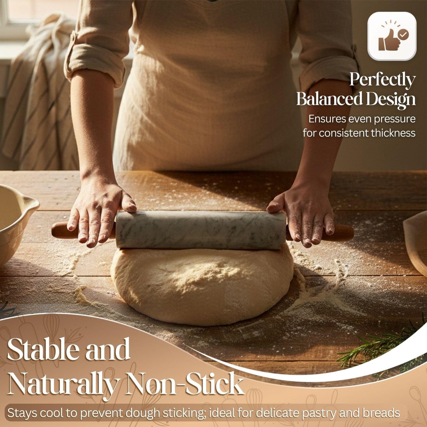 Flexzion Marble Rolling Pin Heavy Nonstick Stone Dough Roller - 10 Inch Polished Barrel with Wooden Handles & Cradle Stand for Baking Pastry Bread Pizza Cookies Pie Crust Pasta Tortillas (White)