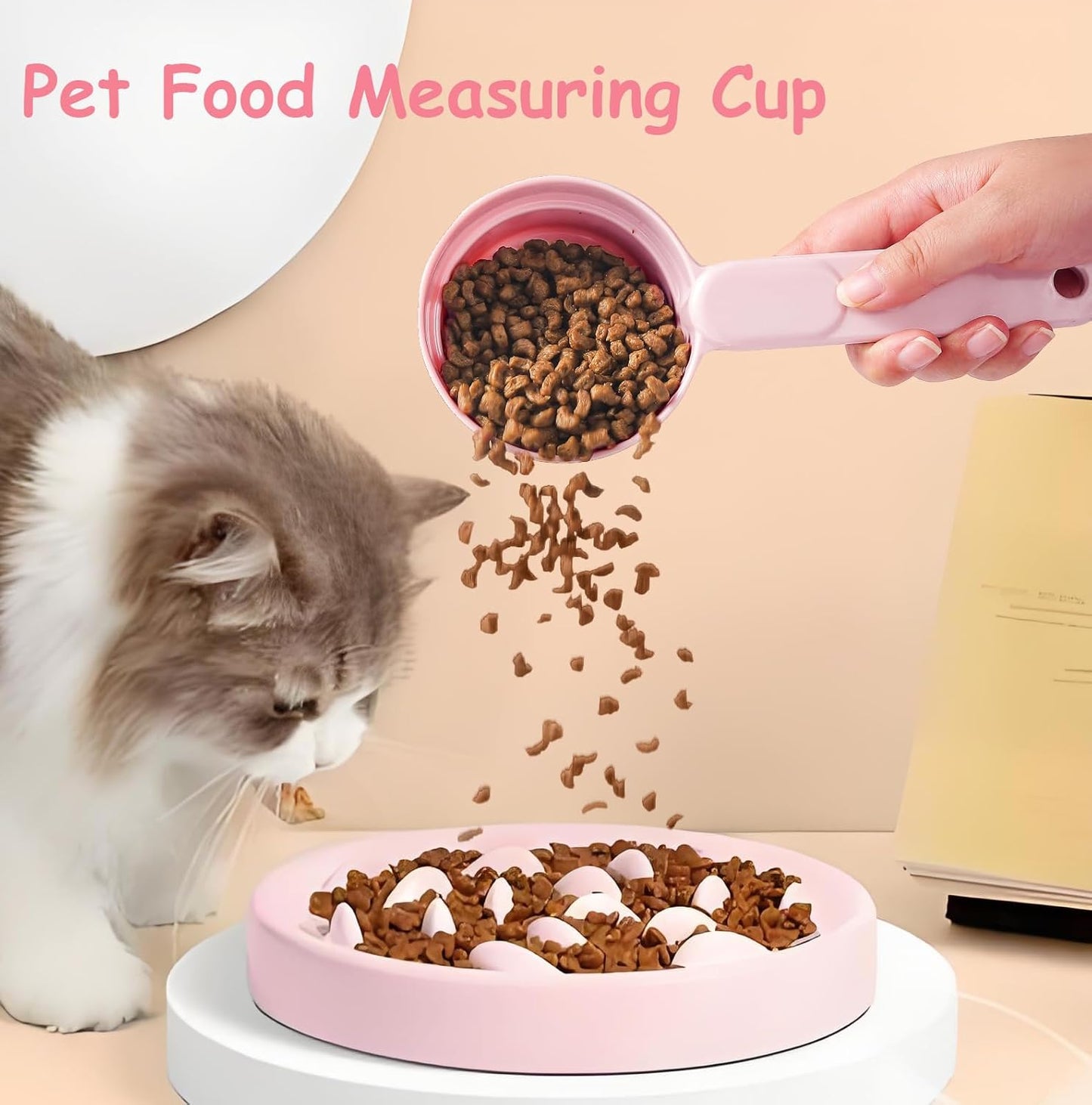 Joyinjojo Dog Cat Food Scoop - Pet Food Scoop Dog Food Measuring Cup 1/2 1/4 Cup, Comfortable Long Handle for Easy to Scoop Food, Soft Pink 1/2 Cup