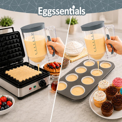 Eggssentials - Pancake Batter Dispenser with 5-Cup Capacity - Waffle Batter Dispenser for Pancakes, Cupcakes & Crepes, Easy-Squeeze Handle, Dishwasher Safe - Black Pancake Dispenser