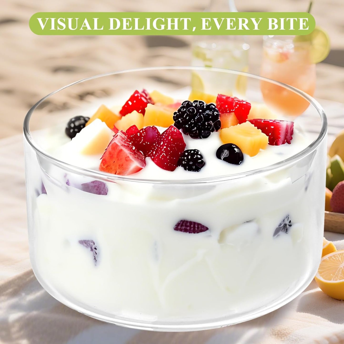 Glass Trifle Bowl with Airtight Lid, 197oz Large Salad Bowl, Glass Serving Bowl for Popcorn, Cake, Salad, Fruit, Baking, Dessert and Party Diy, BPA Free, Oven, Dishwasher Safe