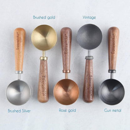 Easyworkz Retro Stainless Steel Coffee Spoon With Black Walnut Handle,10g - Measuring Spoon (Brushed gold)