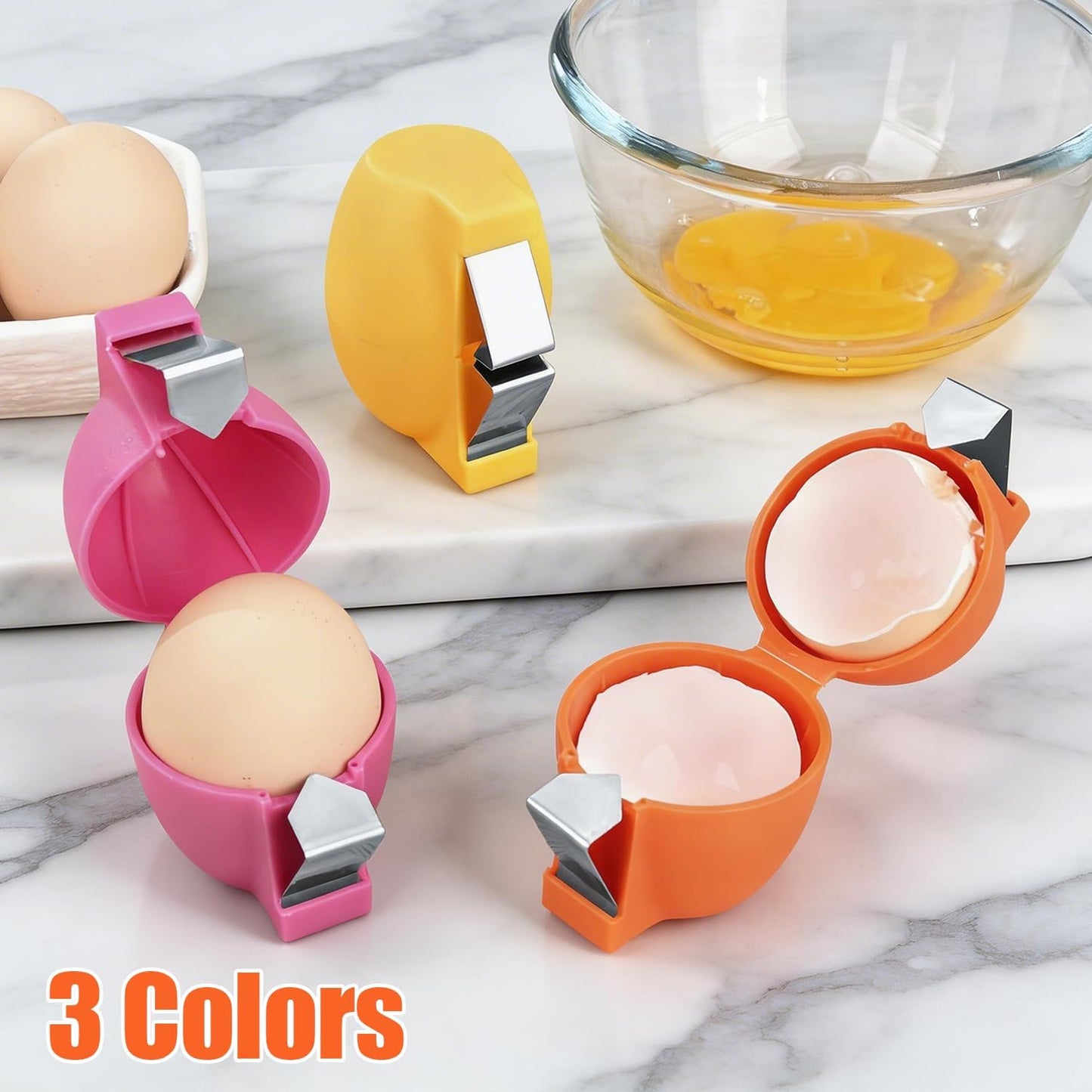 3 PCS Egg Shell Opener Egg Separator for Raw Eggs,Hard Boiled Egg Peeler Egg Cube Egg Separator,Quickly Cutting Off Cooked Eggs,Stainless Steel Eggshell Breaker Kitchen Gadgets (3 pcs) (3 PCS set)