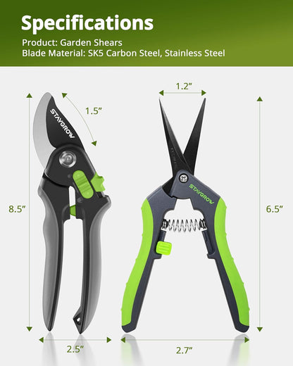 2pcs 6.5" Pruning Shears for Gardening, Ultra Sharp Garden Scissors for Precise Cuts, Stainless Steel Bonsai Clippers with Spring Loaded, 6.5 Inch Garden Shears (1pc Straight & 1pc Curved)