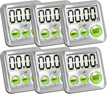 Elegant Digital Kitchen Timer Stainless Steel - Plumberry - Strong Magnetic Back - Kickstand - Loud Alarm - Large Display - Auto Memory - Auto Shut-Off - Model eT-24 (Plumberry) by eTradewinds