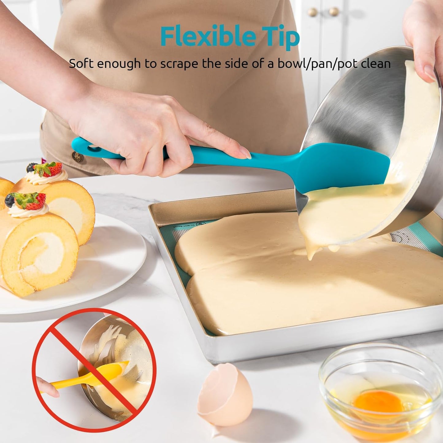 U-Taste Silicone Spoon Spatula Set, 600ºF High Heat Resistant Food Grade Flexible Rubber Scraper, Cooking Mixing Baking Kitchen Utensils Set of 3 (Multicolors)