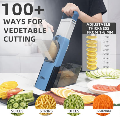 Upgrade Safe Mandoline Slicer for Kitchen,Adjustable Vegetable Food Chopper Onion Potato Fries Cutter, Veggie Salad Julienne + Dicer, with Draining basket, Kitchen Chopping Artifact, Gift