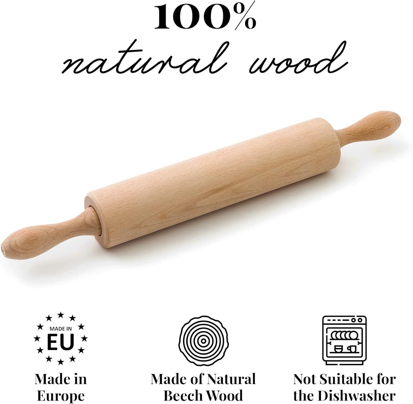 tuuli Kitchen Professional Classic Wooden Rolling Pin with revolving Centre (17,3 by 2,2 inches)