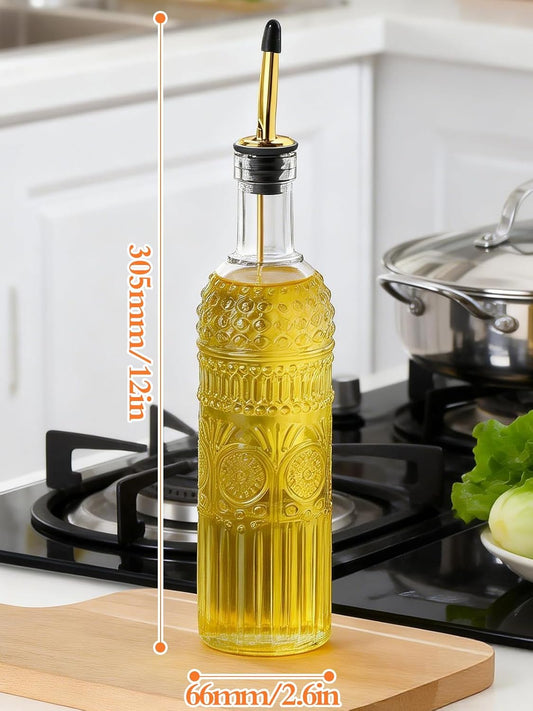 2 Pcs Olive Oil Dispenser Bottle for Kitchen,17oz Clear Glass Cooking Oil and Vinegar Dispenser Set, Coffee Syrup Dispenser with 2 Pourers and 1 Funnel (Two squares)