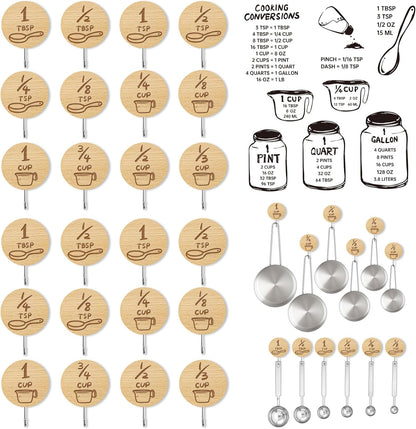 Measuring Cup and Spoon Organizer, 12 Pack Adhesive Wood Hooks for Hanging, Kitchen Hooks for Space Saving Storage