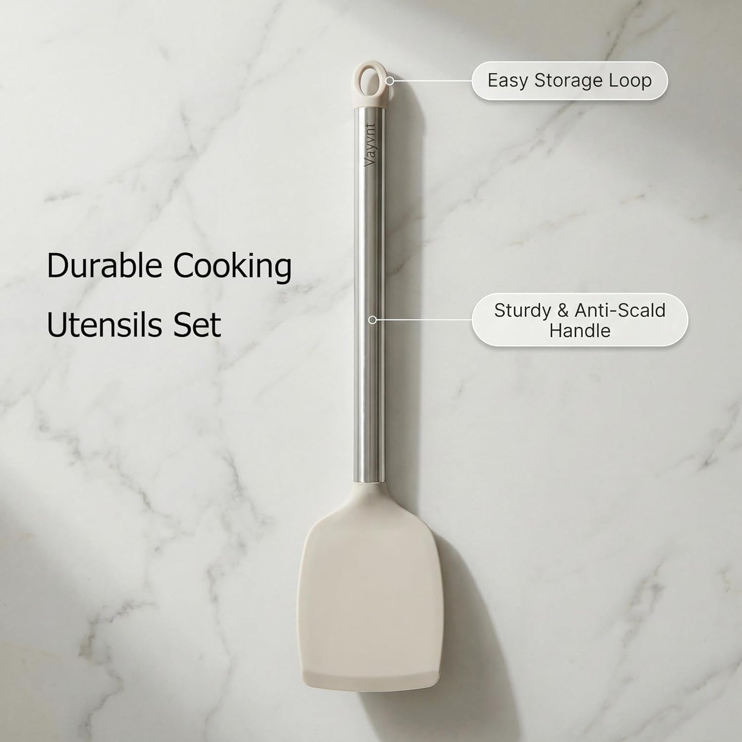 Vayvnt 4PCS Kitchen Utensils Set, Heat Resistant Silicone Utensils Set for Cooking, Non Scratch Spatula Spoons for Non Stick Pan, Large Kitchen Cooking Tools, Metal Long Handle&Dishwasher Safe, Blue