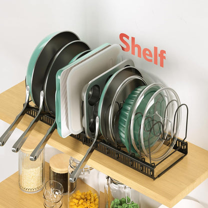 ORDORA Pots and Pans Organizer under Cabinet, Expandable 11.8"-22.8" Pot Lid Holder with 12 Adjustable Dividers, Pan Organizers inside Cabinet for Kitchen Cookware Bakeware, Black