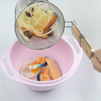 Tenta Kitchen Micro-Perforated Stainless Steel Pasta Basket Mesh Spider Food Dumpling Noodle Strainer,Fine Mesh Skimmer Kitchen Fine Sieve Mesh Strainer with Wooden Handle (Strainer, 12cm)