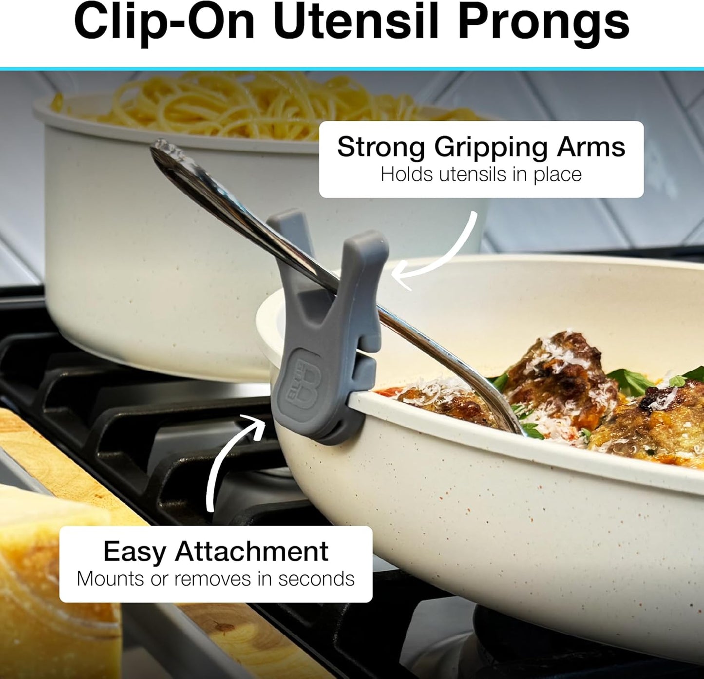 Nottaslip Utensil Prong Pot Spoon Holder - Premium Silicone Spoon Rest - Heat-Resistant to 550°F, BPA-Free, Dishwasher Safe Utensil Pot Clip, Fits Most Pots & Pans - Non-Slip Silicone - 2PK, Black