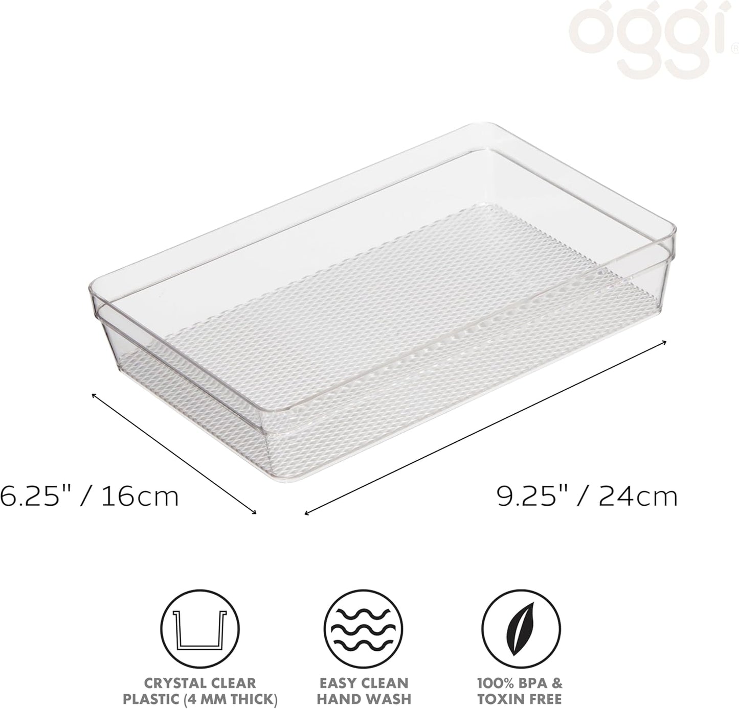 Oggi Clear Drawer Organizer - 3" X 12.5" - Ideal for Organizing Kitchen Drawers, Office, Desk, Silverware, Kitchen Utensils, Cosmetics and Bathrooms
