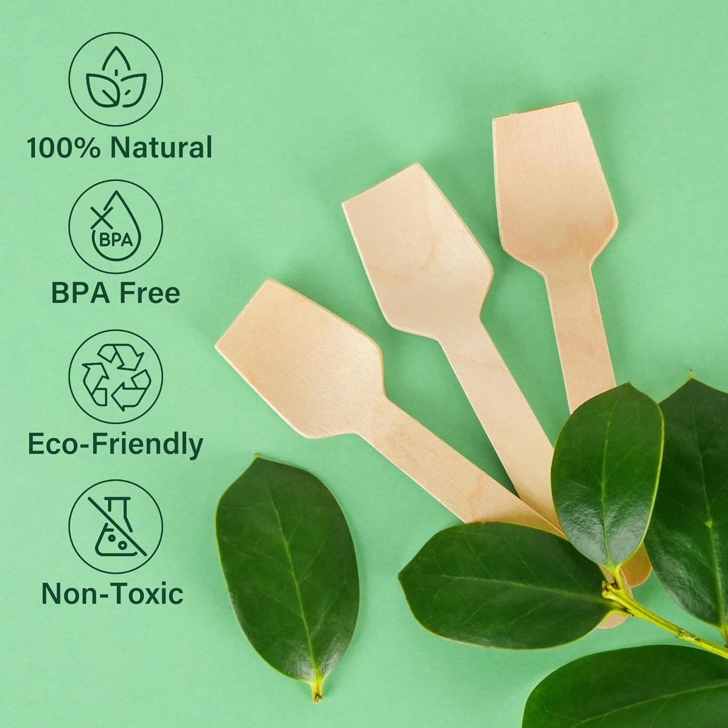 LotFancy Mini Wooden Spoons, Pack of 100, 4 inch Length, Disposable Tasting Sampling Spoons, Biodegradable Compostable Eco-friendly Birchwood Taster Spoons