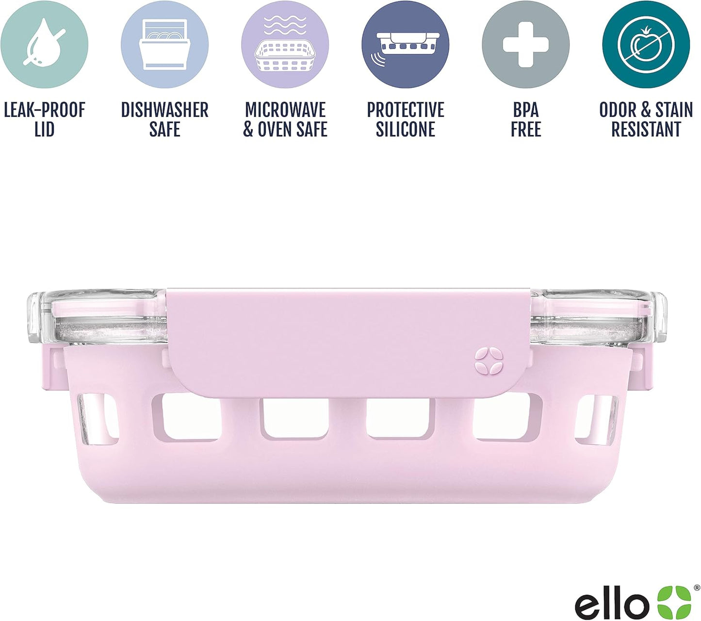 Ello DuraGlass Food Storage Glass Lunch Bowl - Meal Prep Container with Silicone Sleeve and Airtight Lid, 5 Cup, Yucca