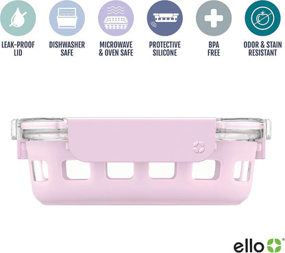 Ello DuraGlass Food Storage Glass Lunch Bowl - Meal Prep Container with Silicone Sleeve and Airtight Lid, 5 Cup, Yucca