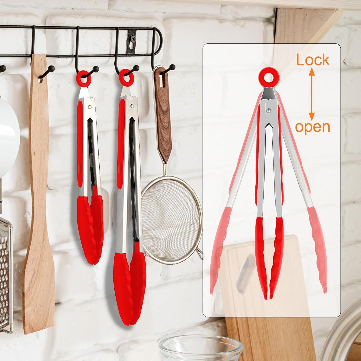 2 Pack Black Premium Stainless Steel Heat Resistant Kitchen Tongs for cooking,set of 9" and 12",Non Scratch Silicone cooking Tong Tip for Cooking Pans,Strong Grip BBQ tongs for Grabbing Hot Food