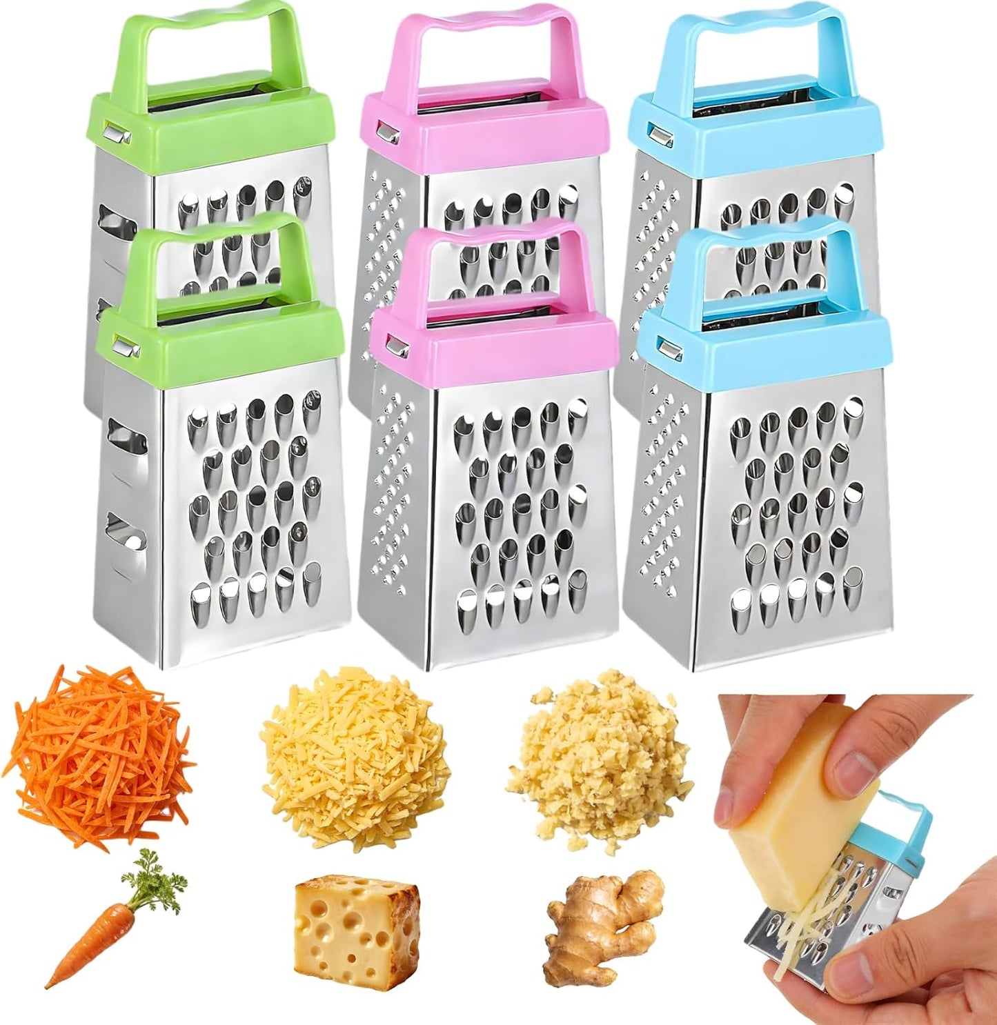 jojofuny 6 Pack Mini Cheese Grater Set Stainless Steel Box Graters Handheld Kitchen Tool for Garlic, Ginger, Vegetables – Compact Size, Non-Slip Handle