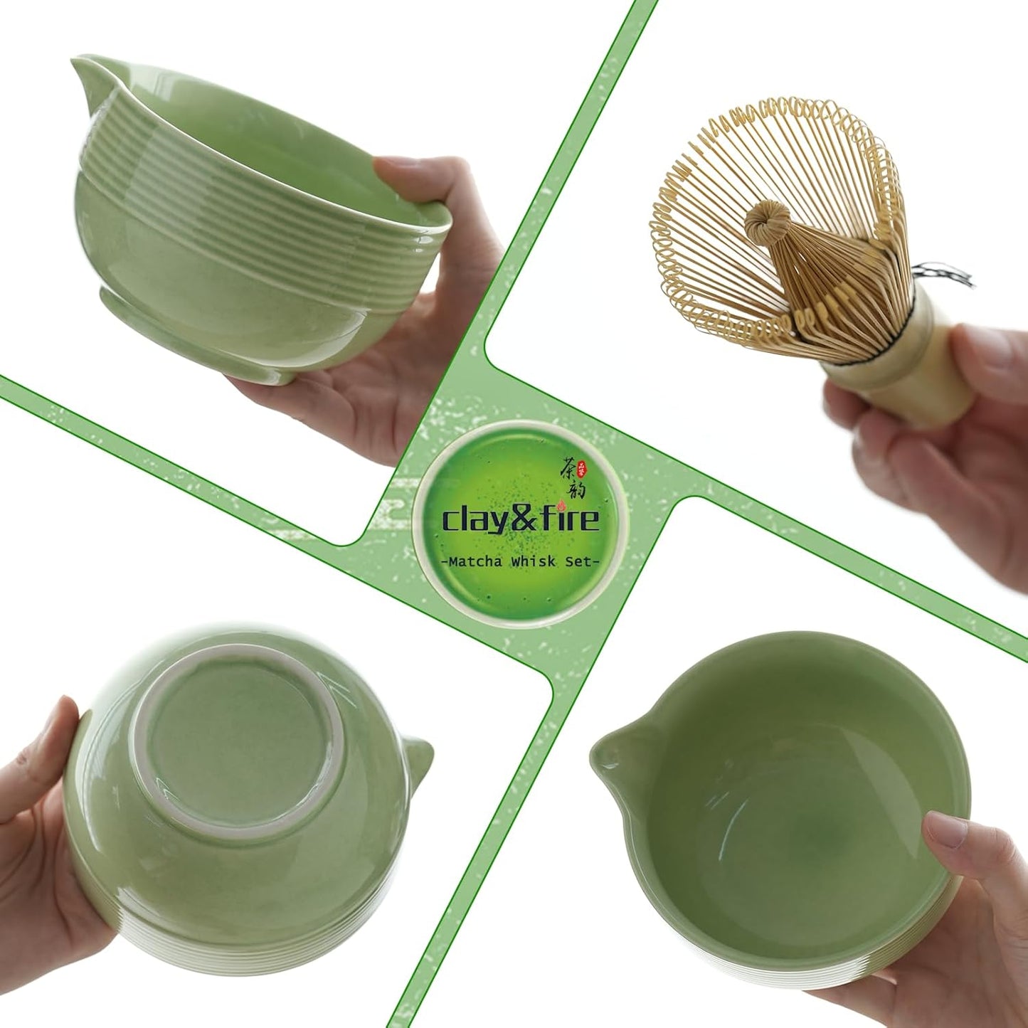 Clay&Fire Matcha Whisk Set, 9 pcs Ceramic Matcha Set, Gifts for Women,Matcha Bowl with Spout and Whisk, Matcha Kit for Matcha Lovers, Gift Mother's Day, Birthday, Anniversary