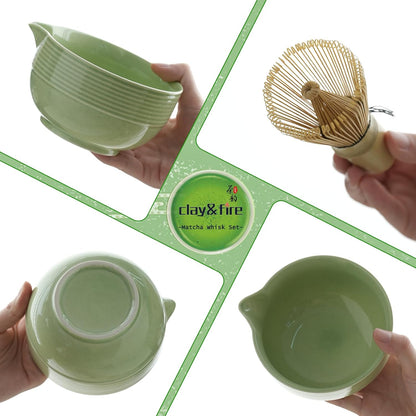Clay&Fire Matcha Whisk Set, 9 pcs Ceramic Matcha Set, Gifts for Women,Matcha Bowl with Spout and Whisk, Matcha Kit for Matcha Lovers, Gift Mother's Day, Birthday, Anniversary
