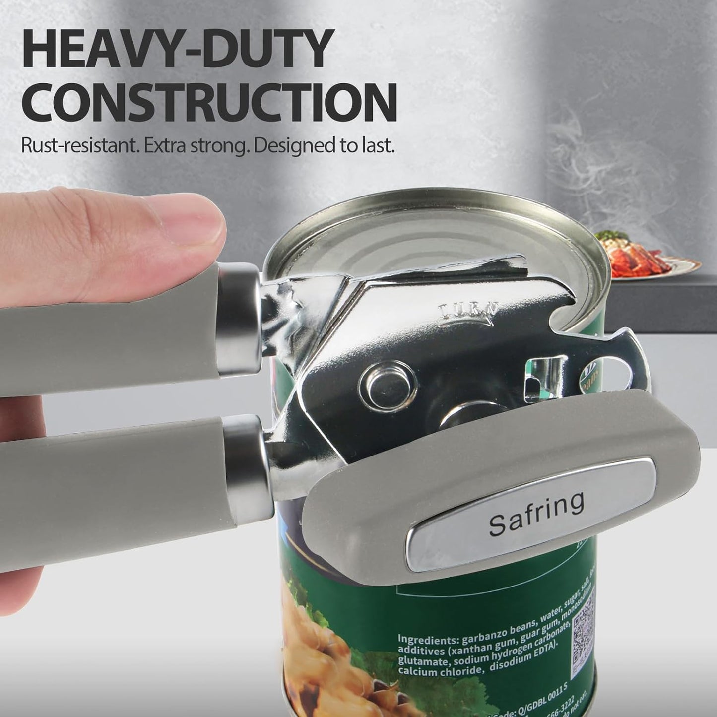Safring Can Opener Manual, Heavy Duty Handheld Strong Can Opener with Soft Touch Handle, Sharp Blade Smooth Edge, Can Openers with Multifunctional Bottle Opener, Black