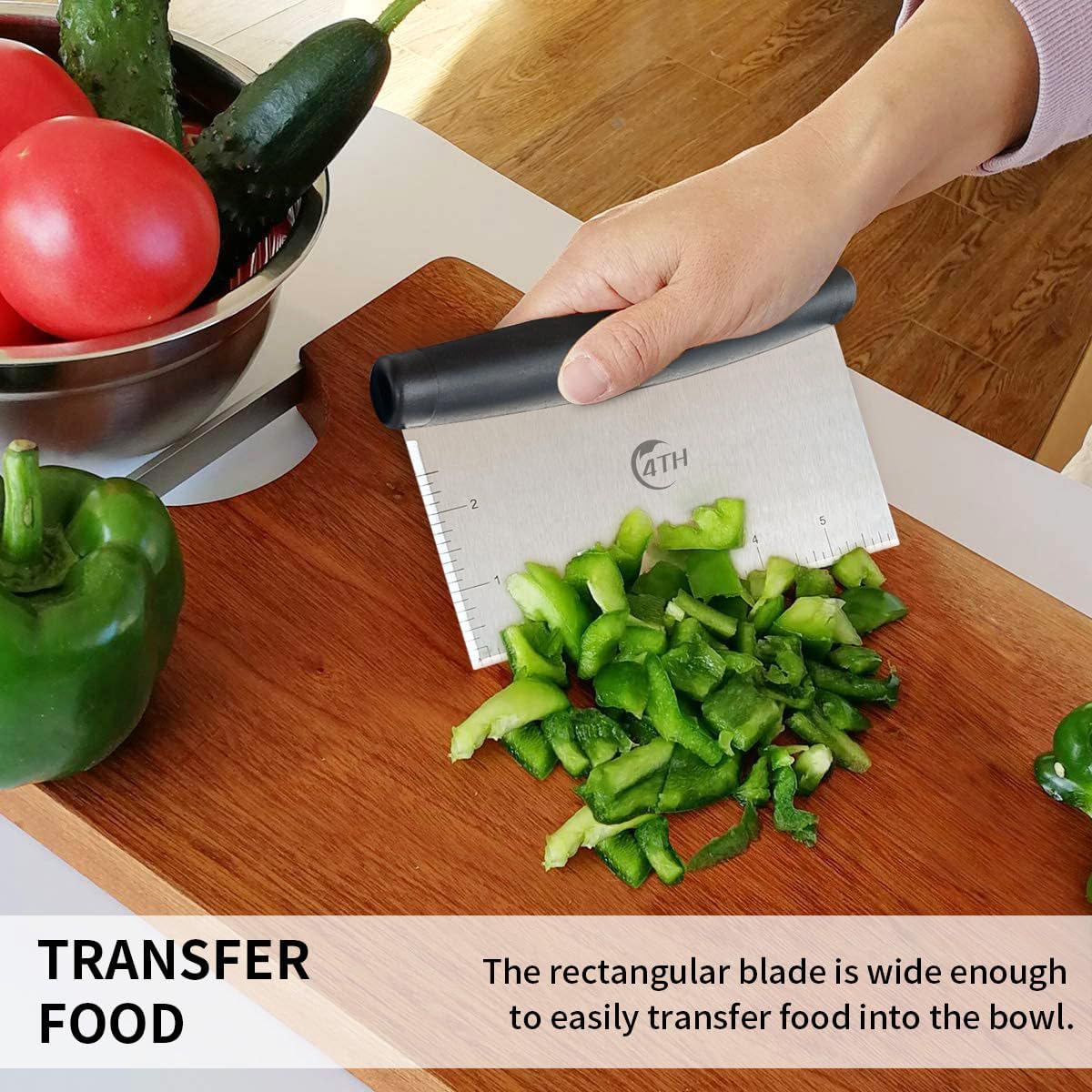 4TH Bench Scraper - Professional Stainless Steel Dough&Pastry Cutter, Multi-Purpose Kitchen Essential Gadget, Food-Safe Chopping Board Aid, Perfect Home Baking Culinary Tool - Turquoise