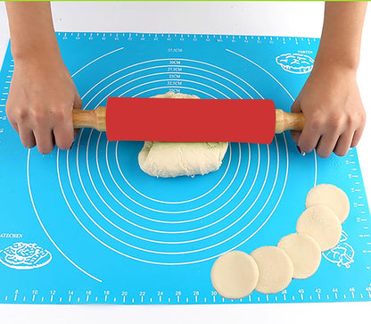 Silicone Rolling Pin, Green 9 Inch Pin with Wooden Rotatable Handle for Dough of Baking Bread, Cookie, Pizza (green, 9 inch)