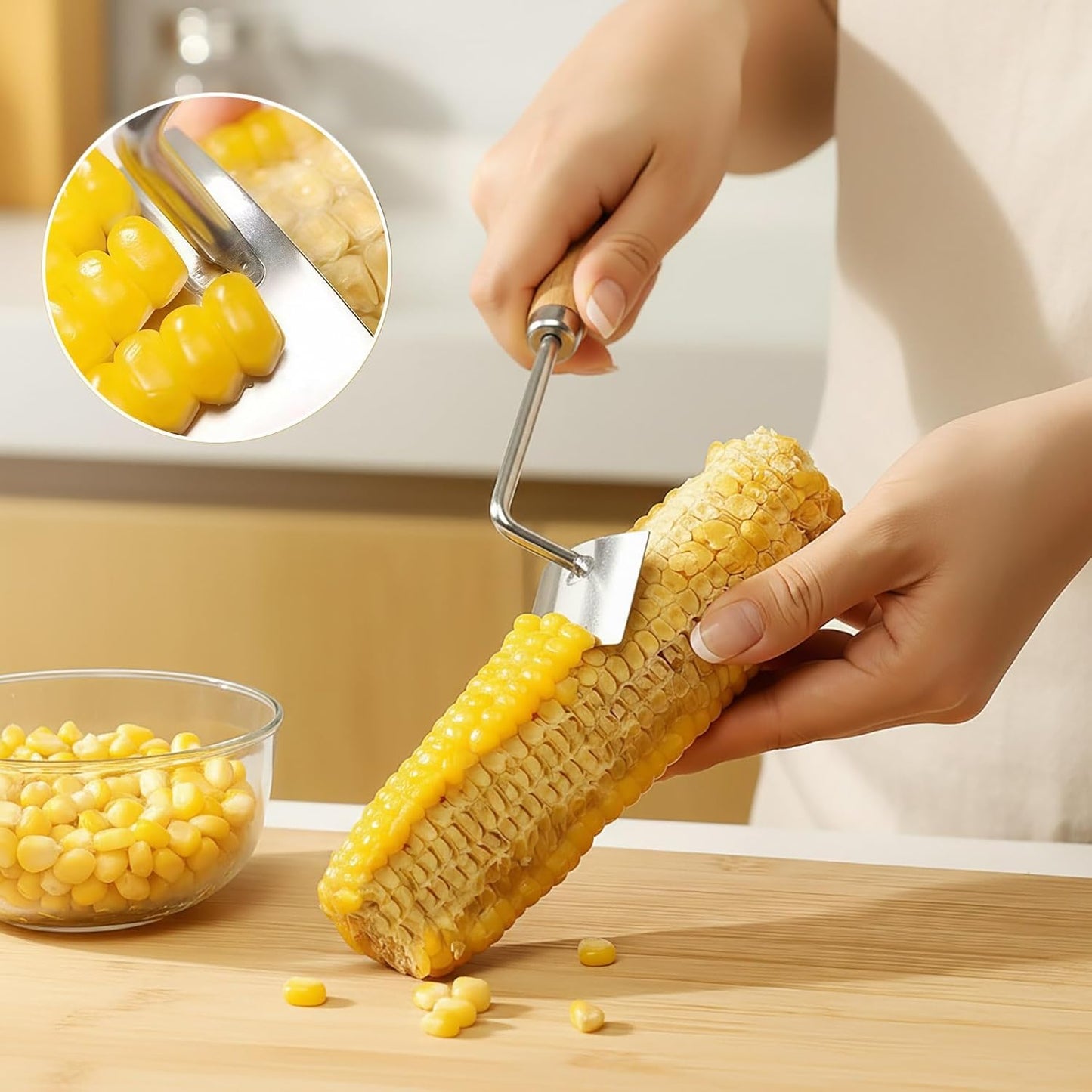 2-Piece Corn Peeler Set, Corn Cob Stripper Tool with Curved Blade, Corn Kernel Remover for Raw and Cooked Corn, Easy Clean Kitchen Tool (10.5 Inches)