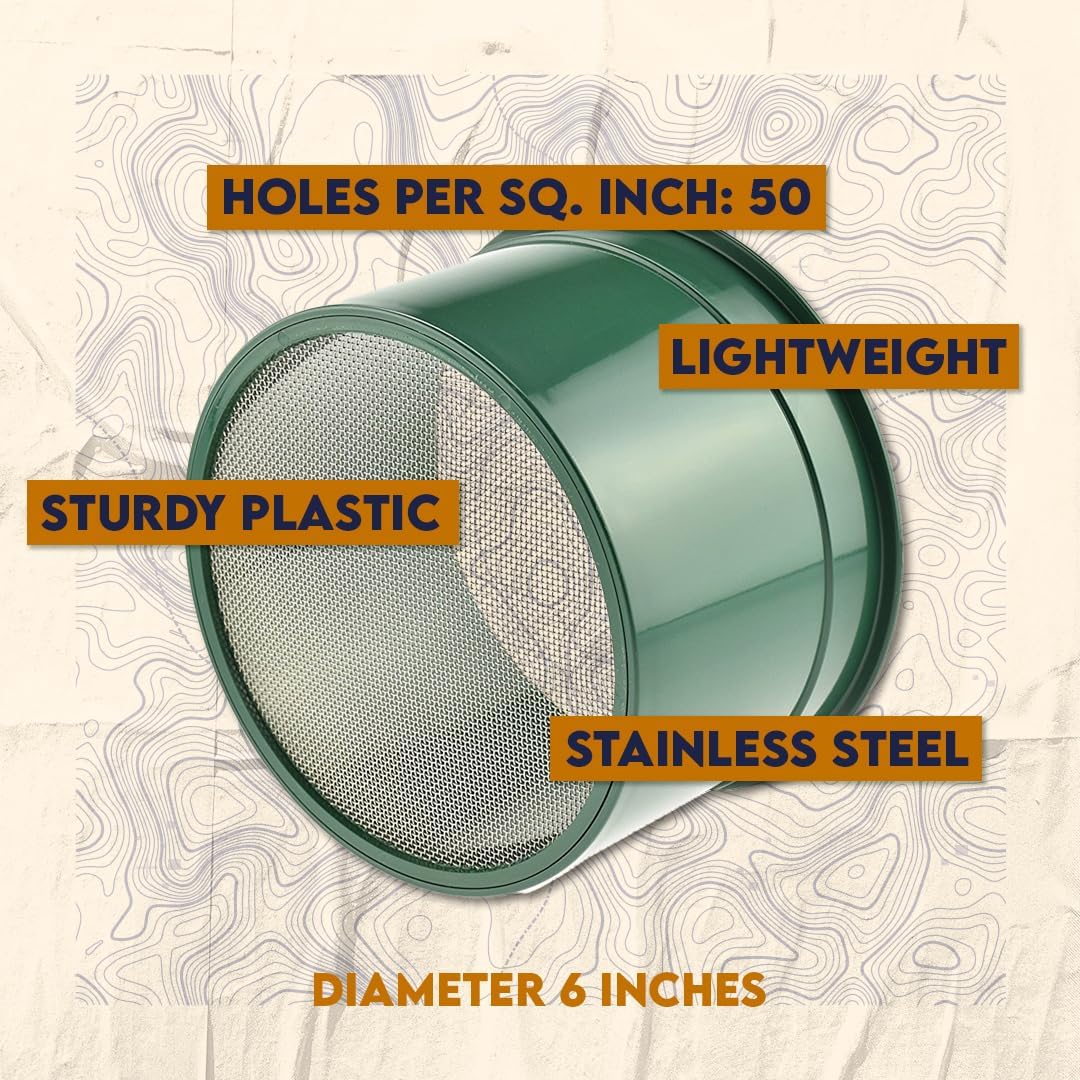 SE 5.5 Inch Mini Stackable Classifier Gold Prospecting Pan - 50 Holes/Square Inch Stainless Steel Mesh Sifting Pan, Green