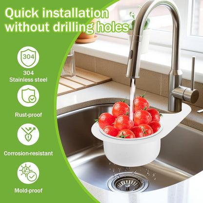 Teenyyou 2 Pcs Stainless Steel Sink Strainer Basket 15 Oz Multifunction Hanging Sink Colander Drain Basket Faucet Upgrade Quick Draining Kitchen Tool for Fruit Vegetable, 8.7 x 3.9 x 2.3 Inch