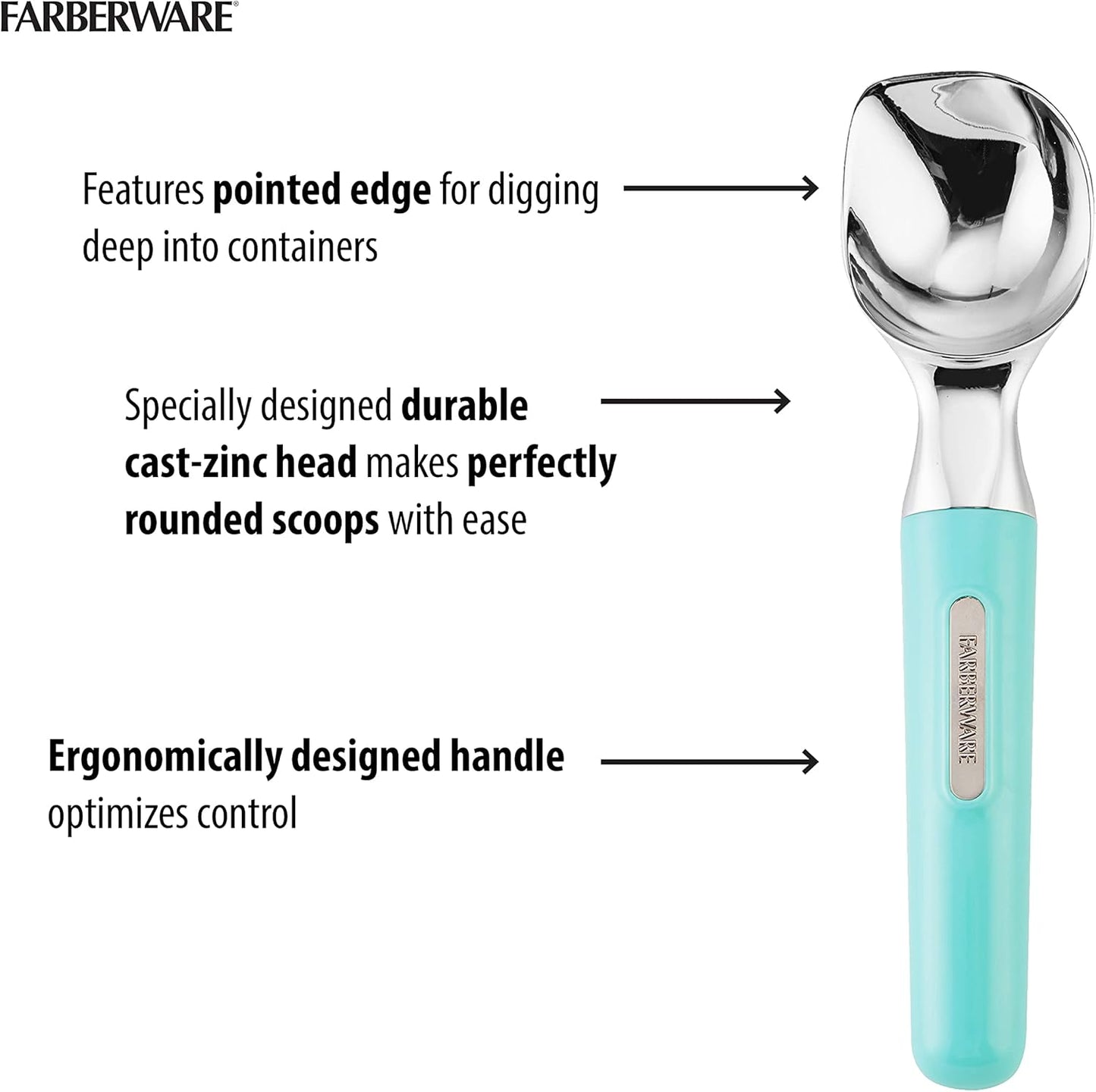 Farberware Professional Ice Cream Scoop, Comfortable Handle, Heavy Duty, Professional Grade Scooper, Get Perfect Shape Scoops, Great for Spooning Frozen Hard Gelato and Sorbet, Cookie Dough, Melon