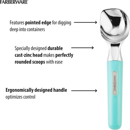 Farberware Professional Ice Cream Scoop, Comfortable Handle, Heavy Duty, Professional Grade Scooper, Get Perfect Shape Scoops, Great for Spooning Frozen Hard Gelato and Sorbet, Cookie Dough, Melon