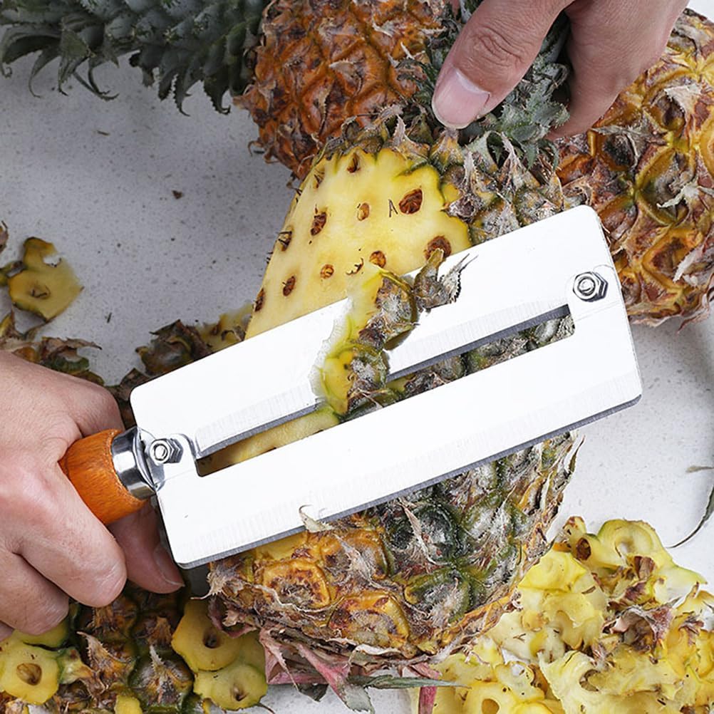 BESTonZON Pineapple Knife Peeler with Wooden Handle Stainless Steel Sugar Cane Cutter Fruit Peeling Knife for Kitchen Use 10.2 Inch