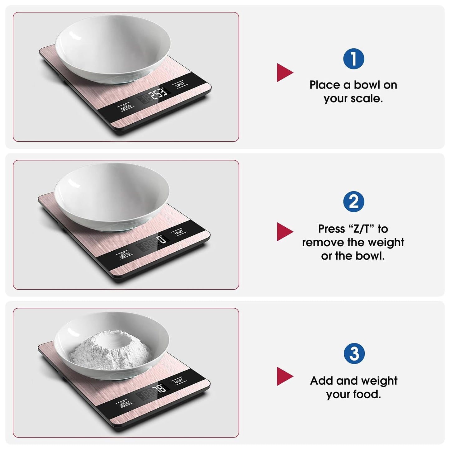Mik-Nana Food Scale, 11lb Digital Kitchen Scale with LCD Display 6 Units Tare Function, Stainless Steel Weight Grams and Ounces for Baking, Cooking and Meal Prep (Batteries Included)
