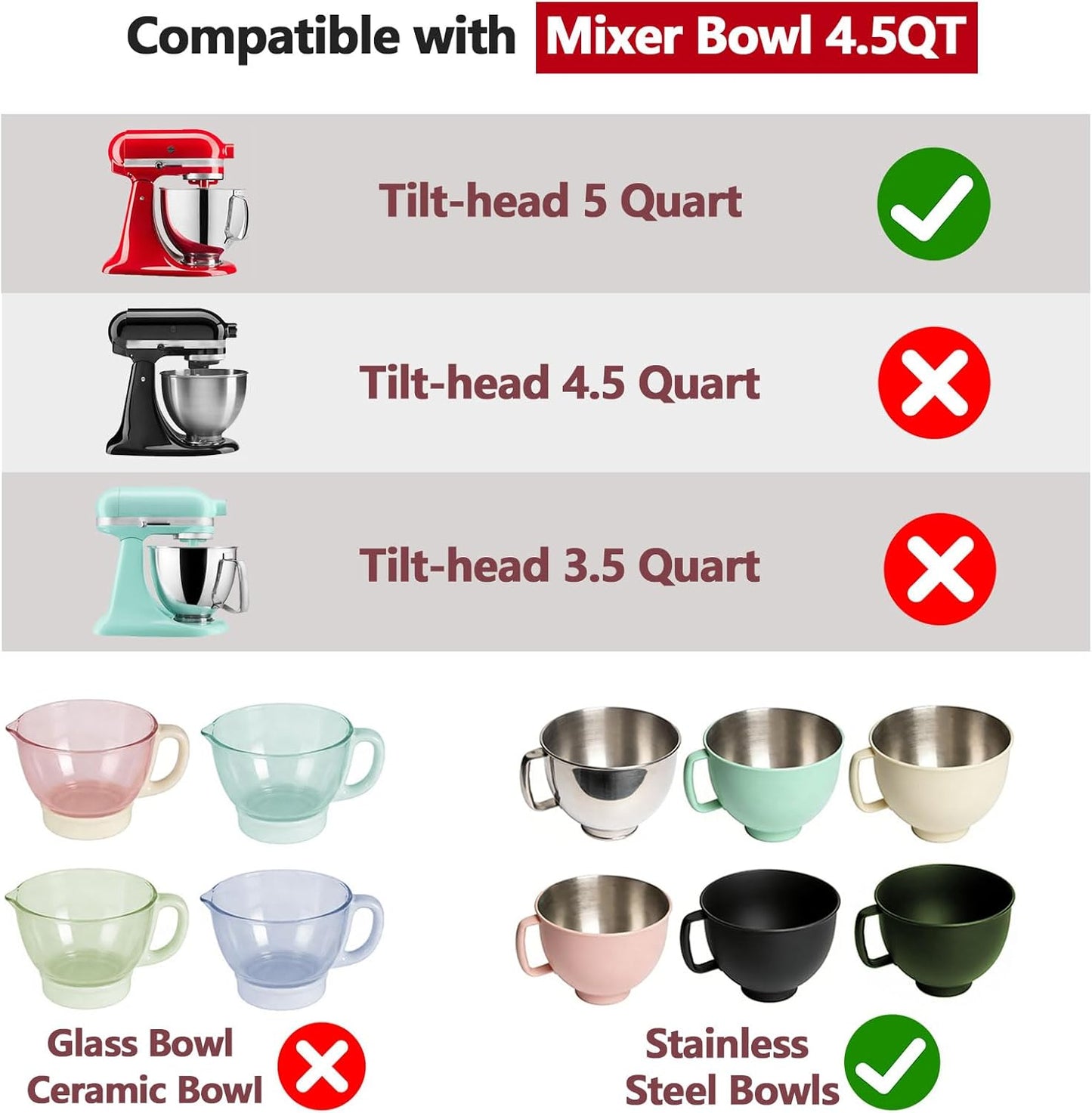 3 Pack Silicone Bowl Liners with Lids for KitchenAid 5QT Tilt Head Mixer, Collapsible Food-Grade Bowl Inserts, Thick Heat/Cold Resistant Silicone Mixing Bowl Liners
